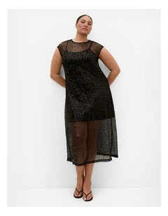 Plus Size Stardust Sequin Midi Dress in Black