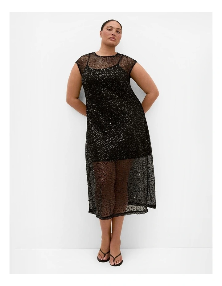 Plus Size Stardust Sequin Midi Dress in Black image 1