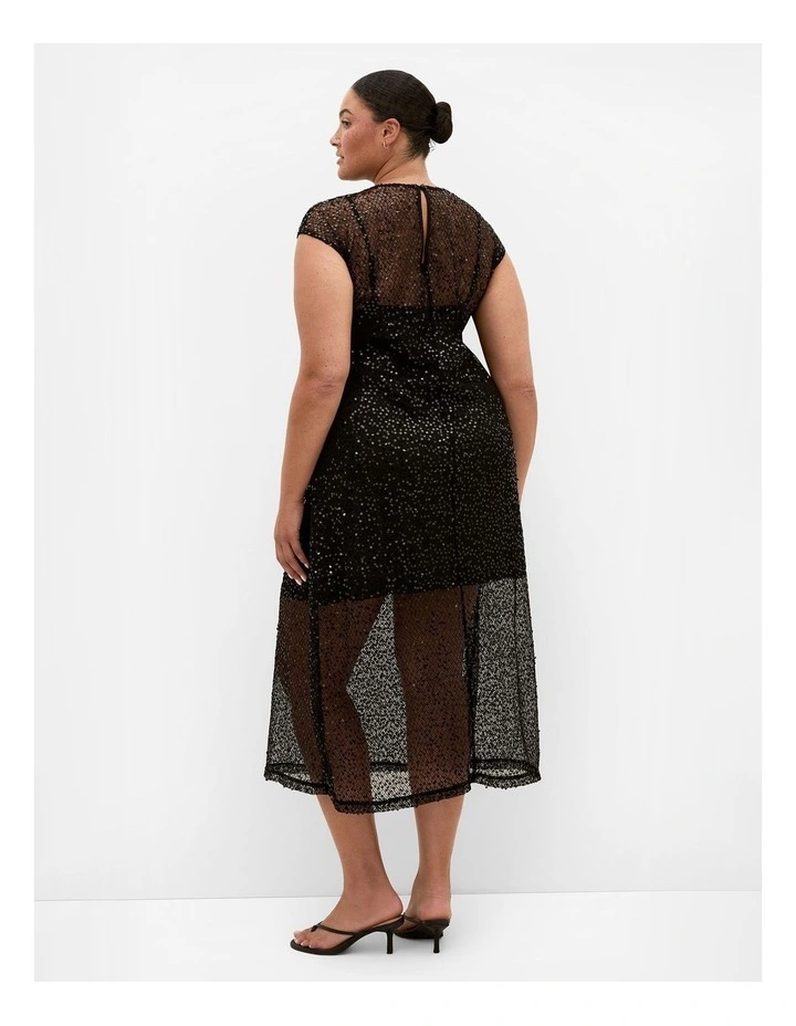 Plus Size Stardust Sequin Midi Dress in Black image 2