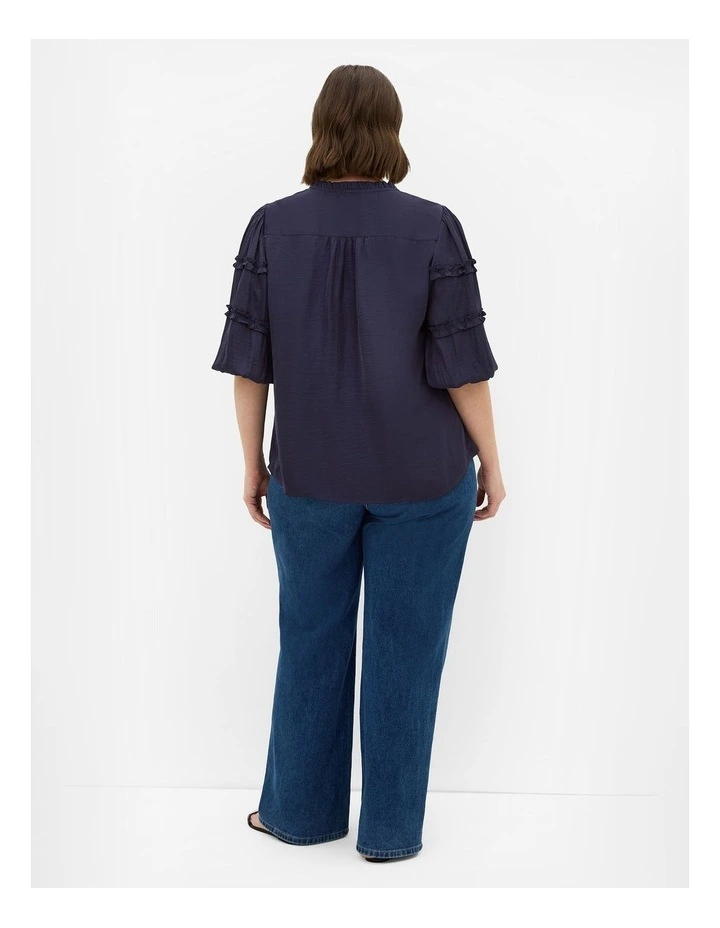 Plus Size Drama Queen Elbow Sleeve Shirt in Navy image 2