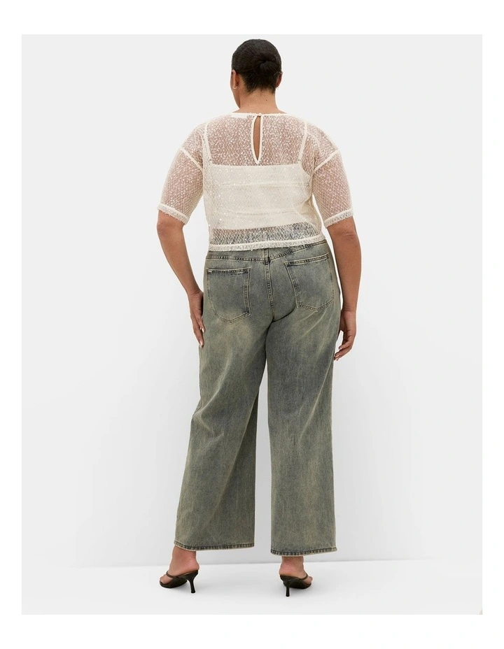 Plus Size Stardust Sequin Crop Top in Cream image 2