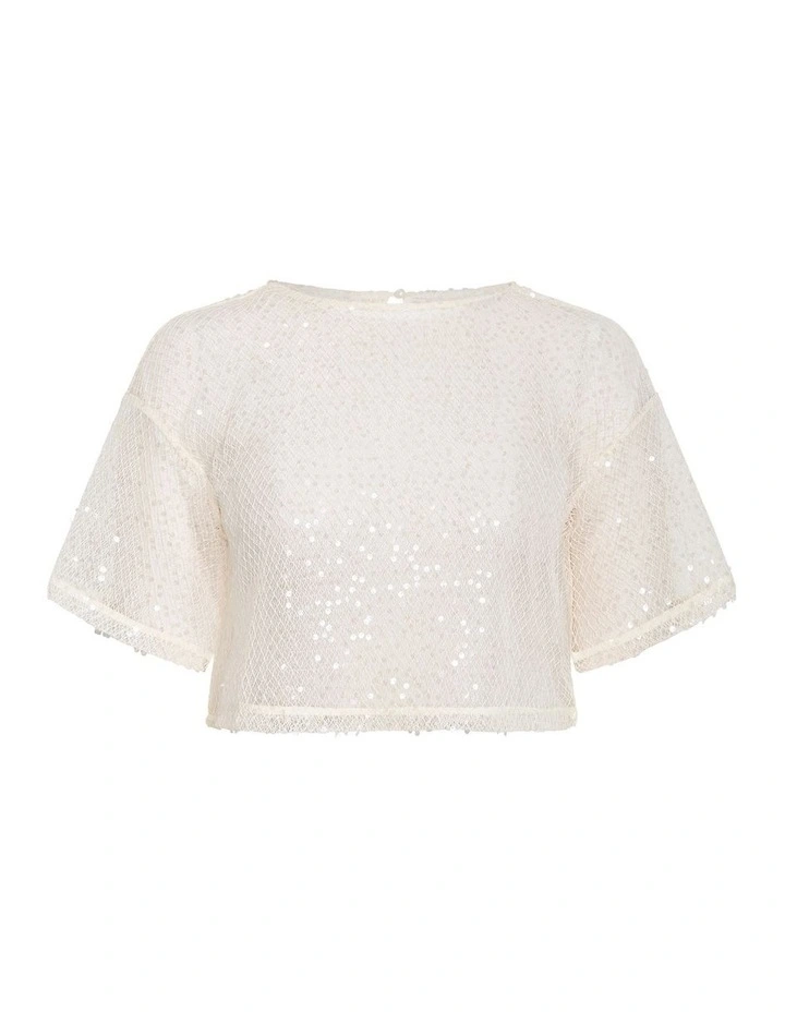 Plus Size Stardust Sequin Crop Top in Cream image 3