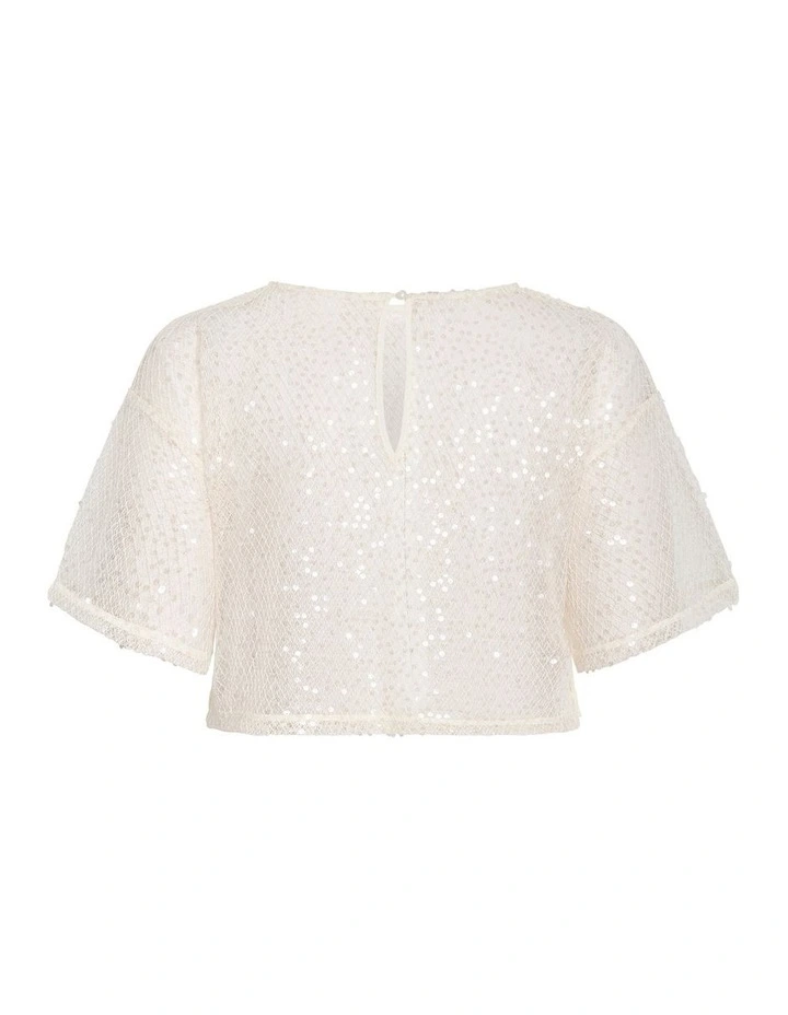 Plus Size Stardust Sequin Crop Top in Cream image 4