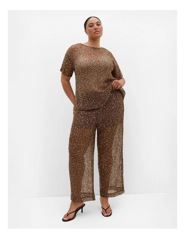 Plus Size Starlit Sequin Top in Mocha image 1