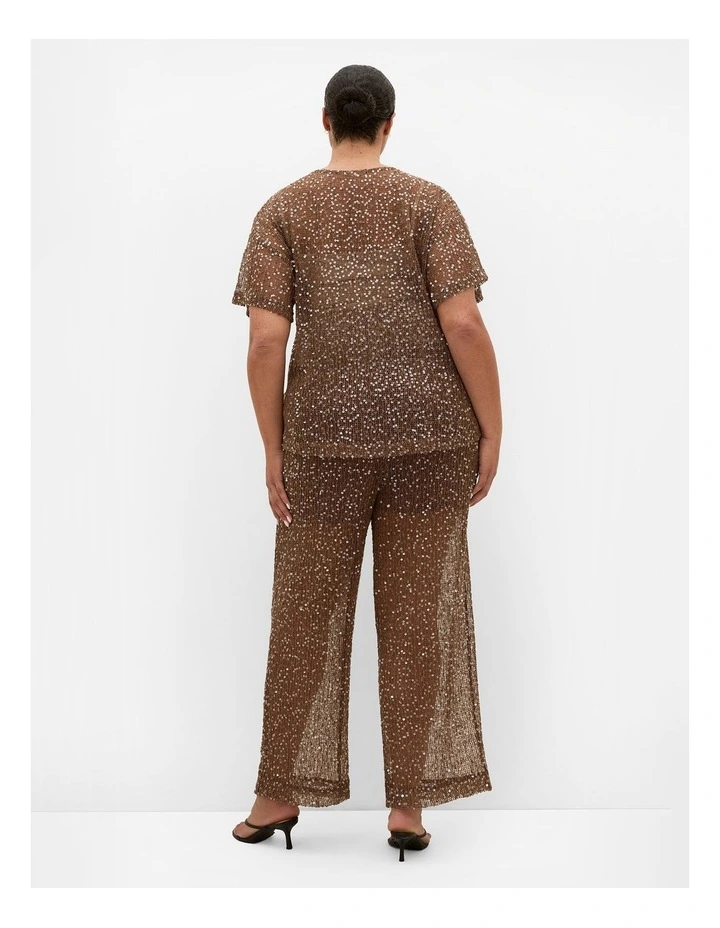 Plus Size Starlit Sequin Top in Mocha image 2