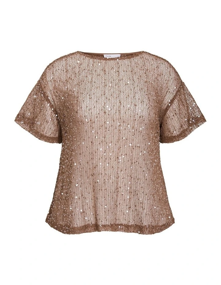 Plus Size Starlit Sequin Top in Mocha image 3