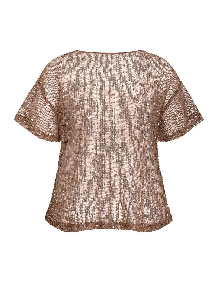 Plus Size Starlit Sequin Top in Mocha image 4
