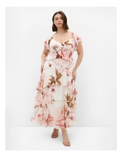 Plus Size Sienna Petal Print Tier Maxi Dress in Cream