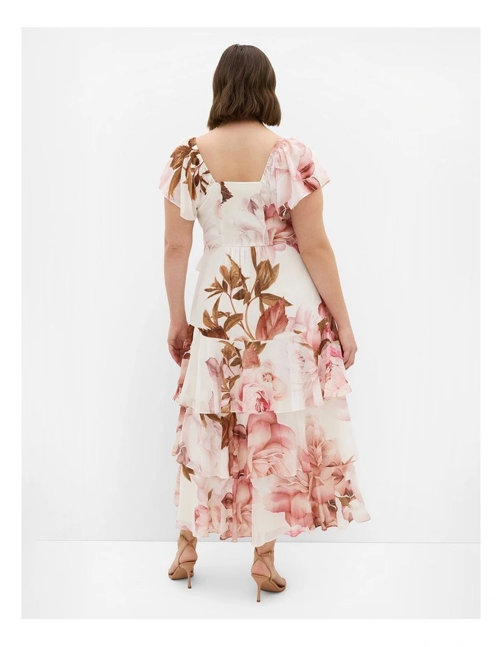 Plus Size Sienna Petal Print Tier Maxi Dress in Cream image 2