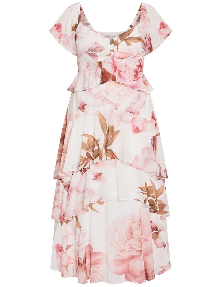 Plus Size Sienna Petal Print Tier Maxi Dress in Cream image 3