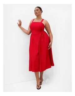 Plus Size Jia Basque Waist Midi Dress in Red
