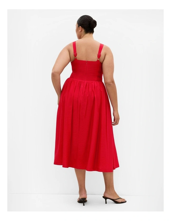 Plus Size Jia Basque Waist Midi Dress in Red image 2