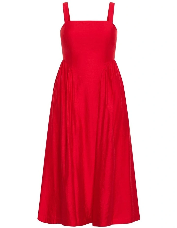 Plus Size Jia Basque Waist Midi Dress in Red image 3