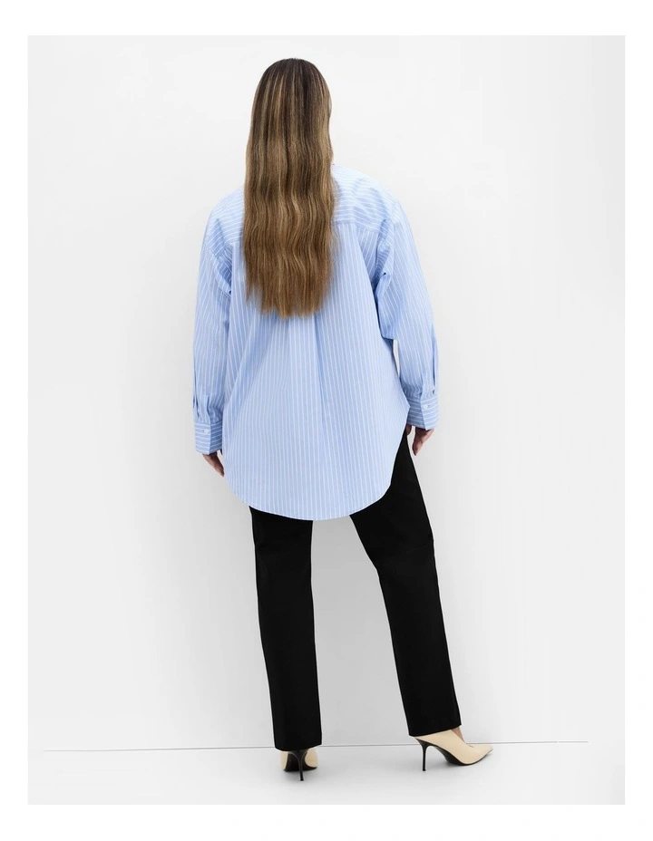 Plus Size Chiara Oversized Longline Stripe Cotton Shirt in Baby Blue image 2