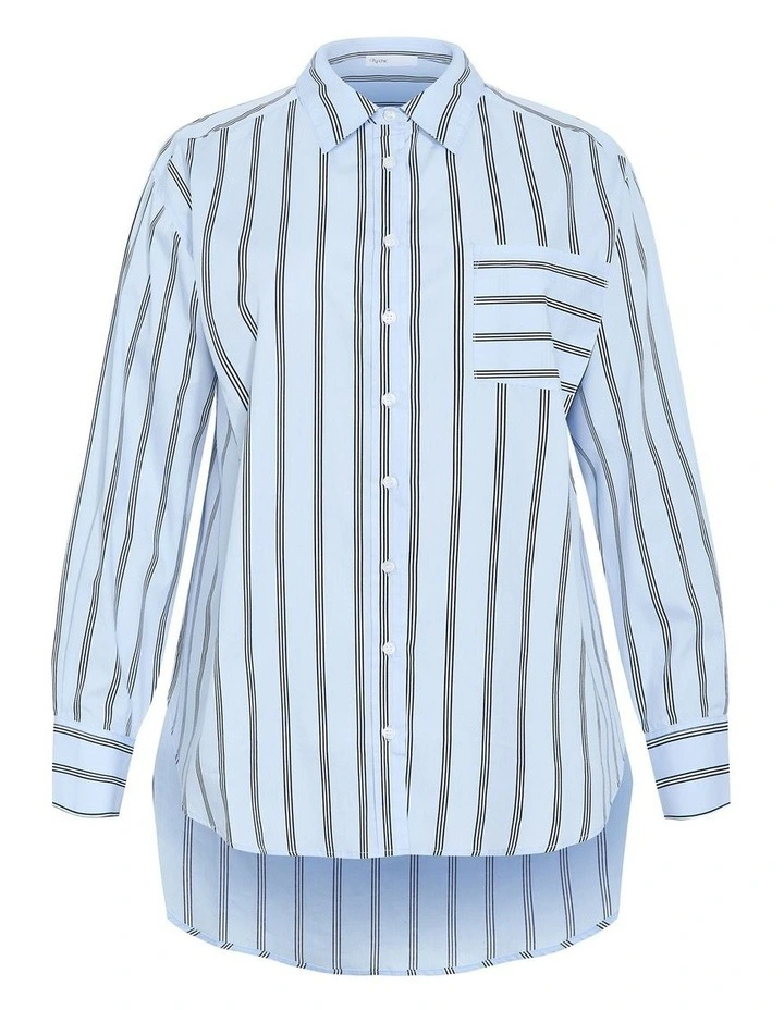 Plus Size Chiara Oversized Longline Stripe Cotton Shirt in Baby Blue image 3