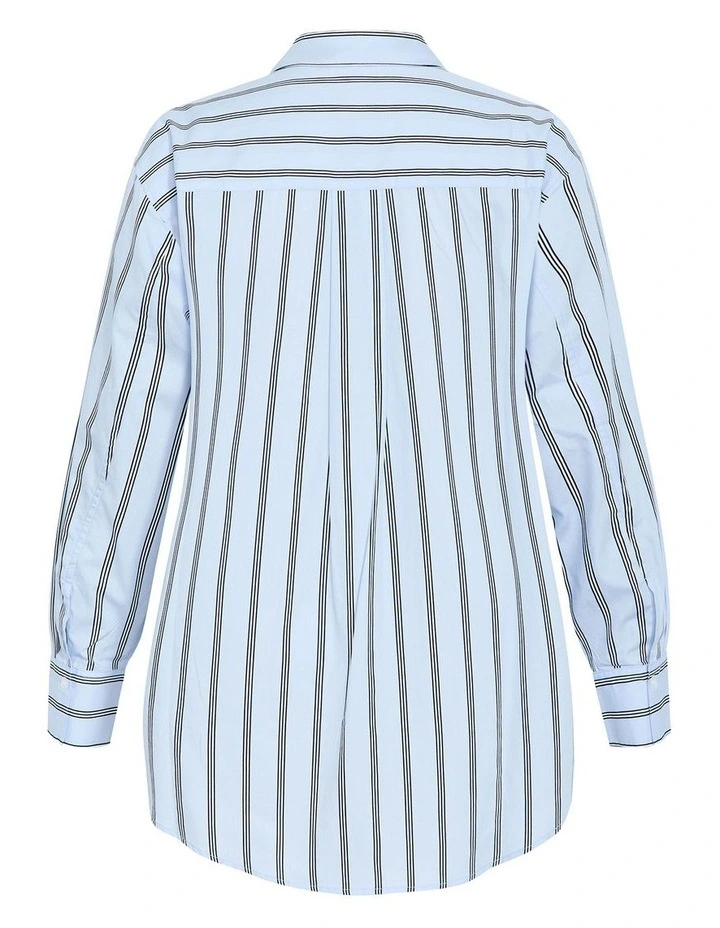 Plus Size Chiara Oversized Longline Stripe Cotton Shirt in Baby Blue image 4