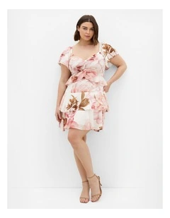Plus Size Sienna Petal Print Tier Mini Dress in Cream