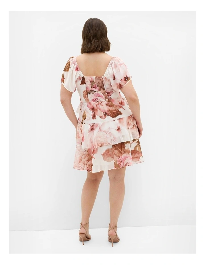 Plus Size Sienna Petal Print Tier Mini Dress in Cream image 2