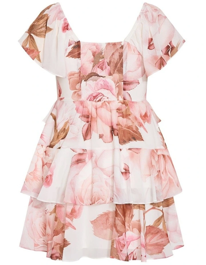 Plus Size Sienna Petal Print Tier Mini Dress in Cream image 4