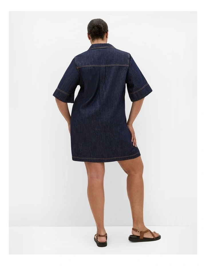 Plus Size Tiana Short Sleeve Denim Mini Dress in Dark Wash image 2