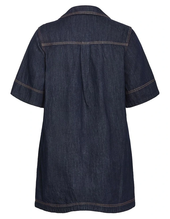Plus Size Tiana Short Sleeve Denim Mini Dress in Dark Wash image 4