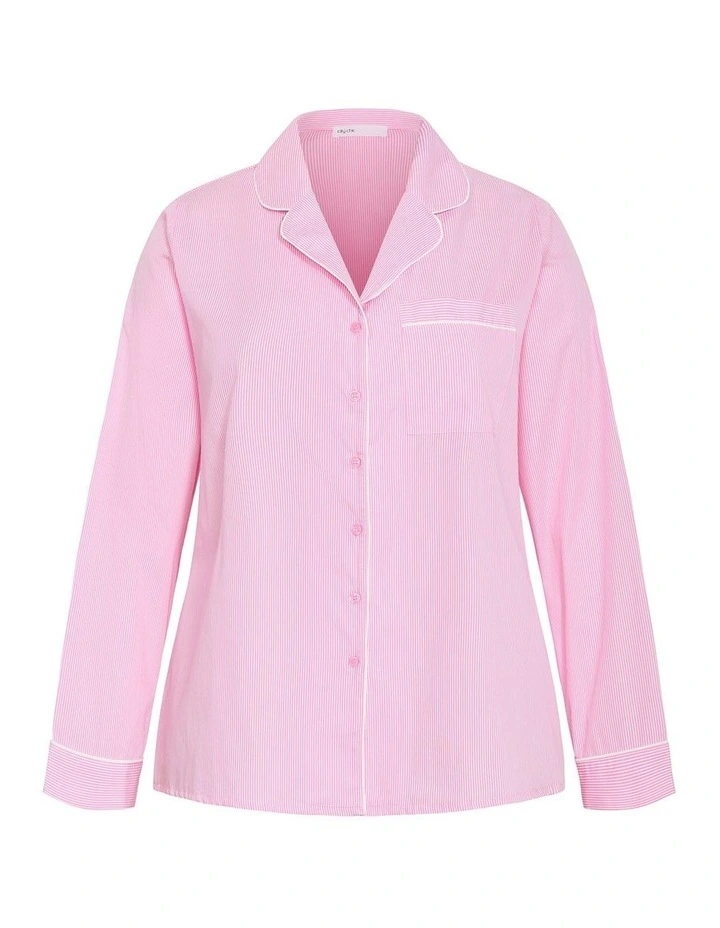 Plus Size Stripe Long Sleeve Pyjama Shirt in Pink image 3