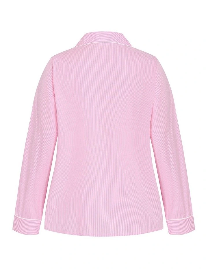 Plus Size Stripe Long Sleeve Pyjama Shirt in Pink image 4