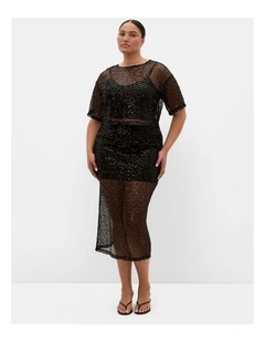 Plus Size Stardust Sequin Maxi Skirt in Black