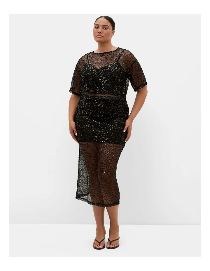 Plus Size Stardust Sequin Maxi Skirt in Black image 1
