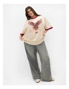 Plus Size Desert Eagle Oversized Cotton Tee in Ivory Wash