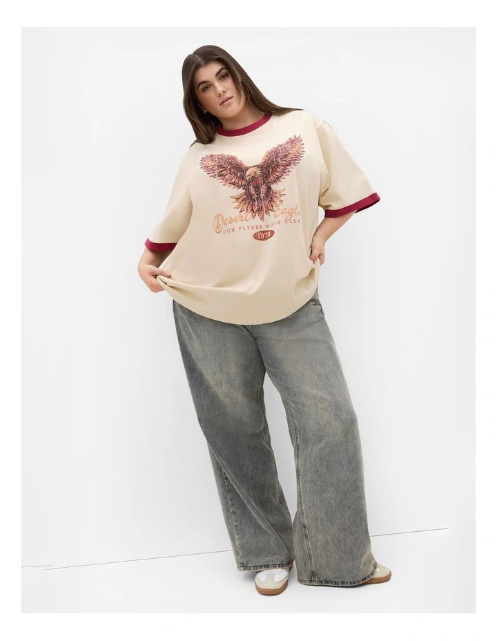 Plus Size Desert Eagle Oversized Cotton Tee in Ivory Wash image 1