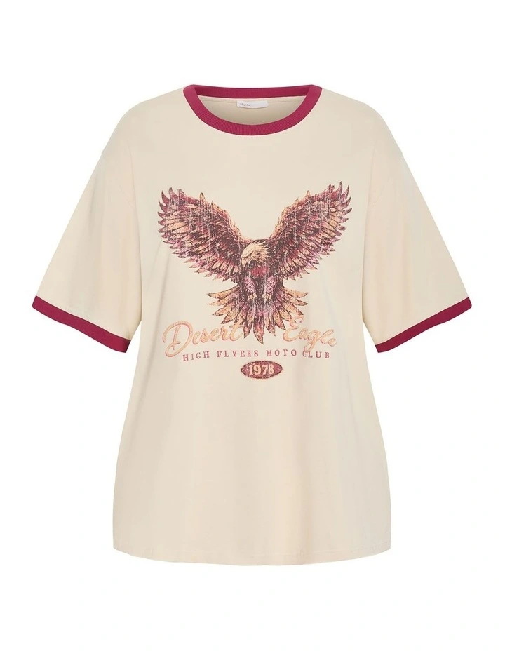 Plus Size Desert Eagle Oversized Cotton Tee in Ivory Wash image 3