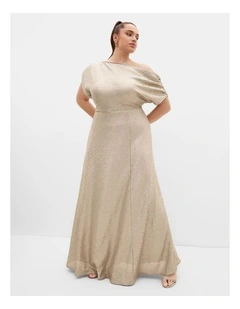Plus Size Sequin Off Shoulder Maxi Dress in Gold