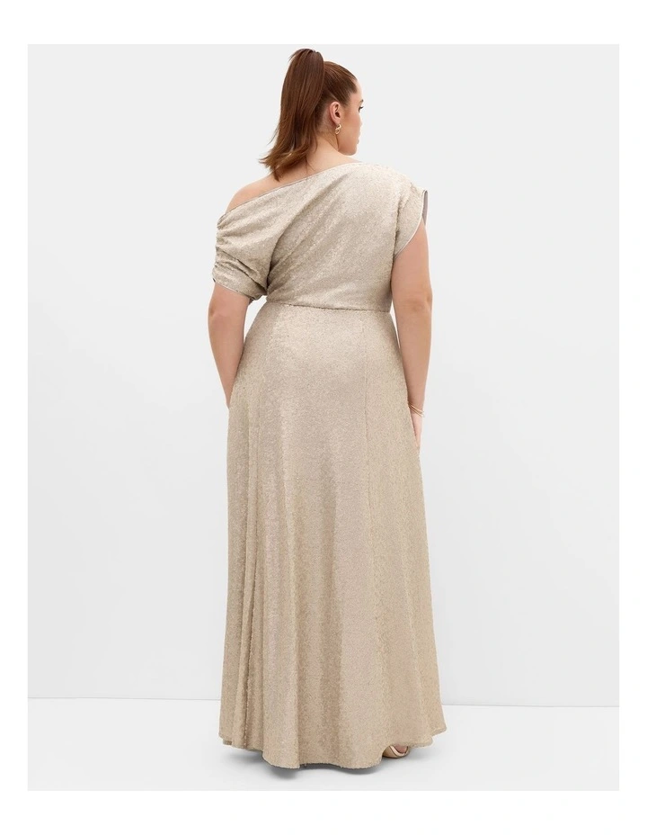 Plus Size Sequin Off Shoulder Maxi Dress in Gold image 2