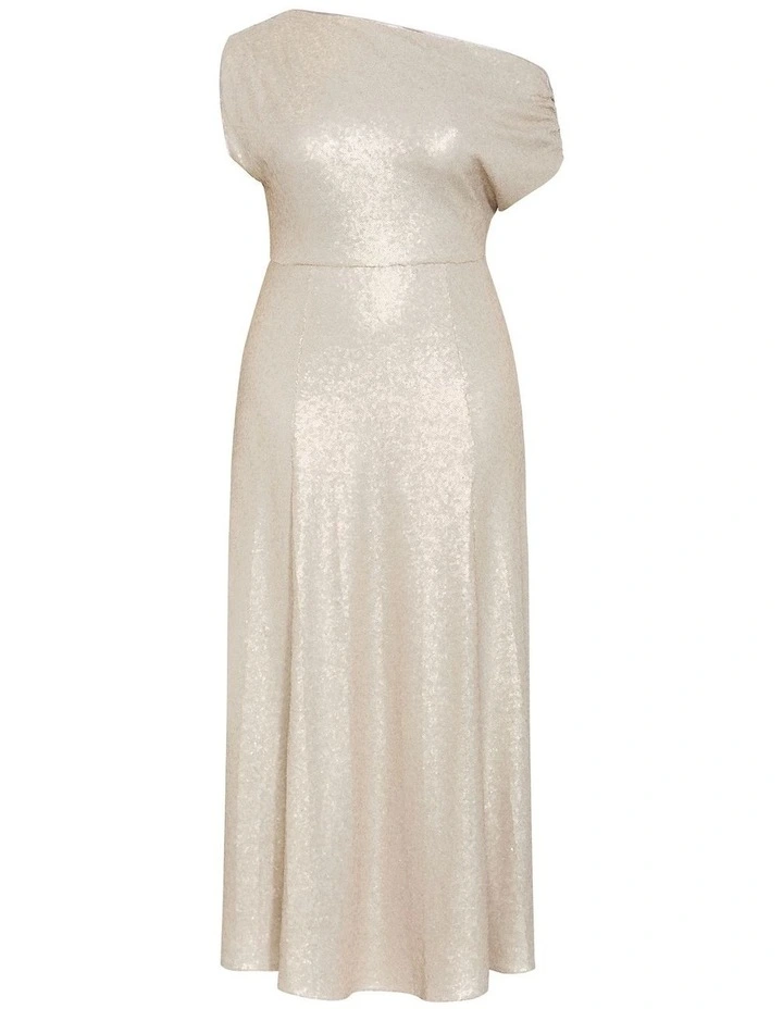 Plus Size Sequin Off Shoulder Maxi Dress in Gold image 3