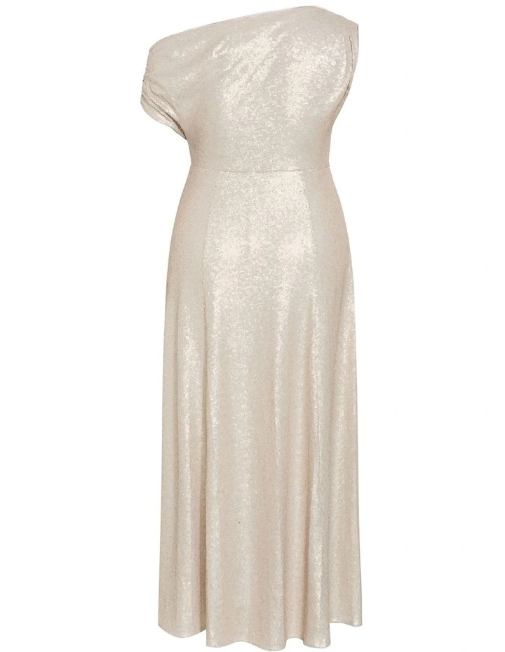 Plus Size Sequin Off Shoulder Maxi Dress in Gold image 4