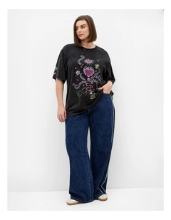 Plus Size Flaming Heart Cotton Tee in Charcoal Stone Wash