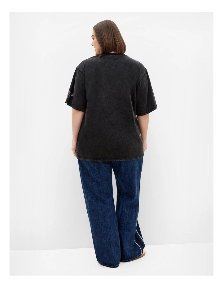 Plus Size Flaming Heart Cotton Tee in Charcoal Stone Wash image 2