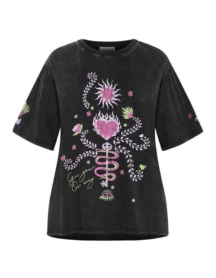 Plus Size Flaming Heart Cotton Tee in Charcoal Stone Wash image 3