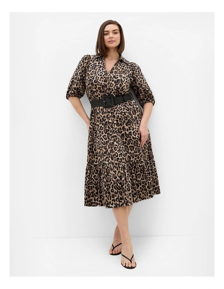 Plus Size Rosie Leopard Print Belted Dress in Chocolate image 1