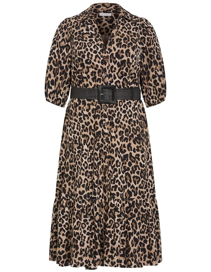 Plus Size Rosie Leopard Print Belted Dress in Chocolate image 3