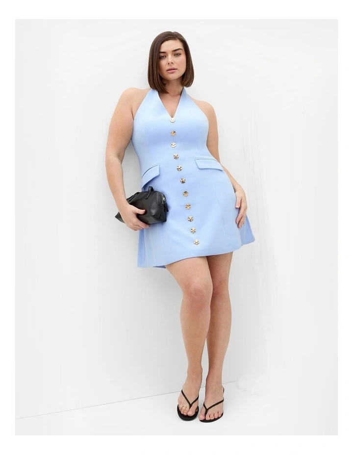 Plus Size Abbie Tailored Halter Mini Dress in Sky Blue image 1