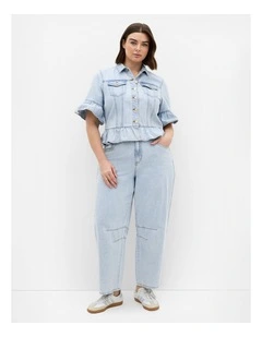 Plus Size Florence Crop Denim Jacket in Light Wash