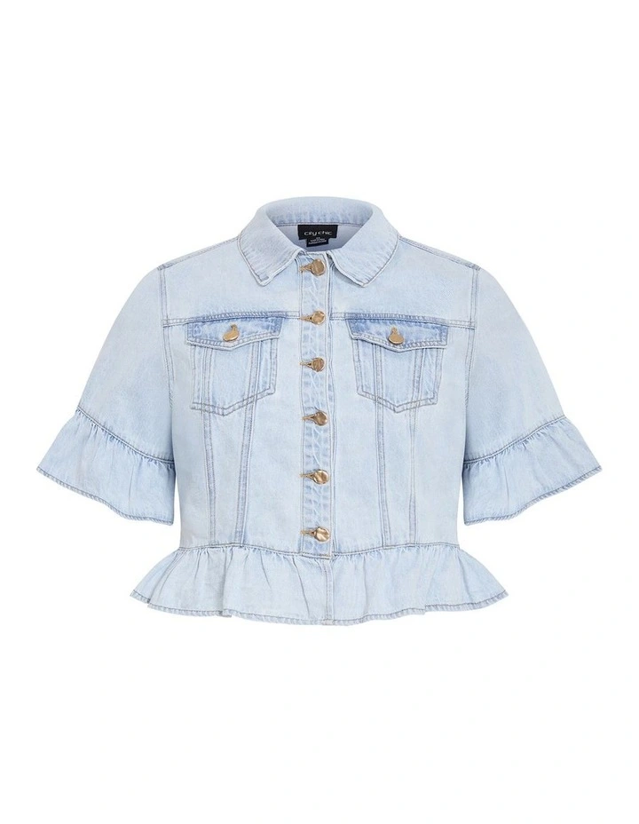 Plus Size Florence Crop Denim Jacket in Light Wash image 3