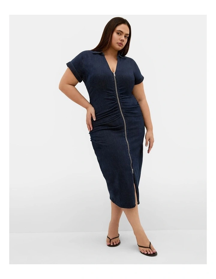 Plus Size Ruby Denim Zip Front Dress in Dark Wash image 1