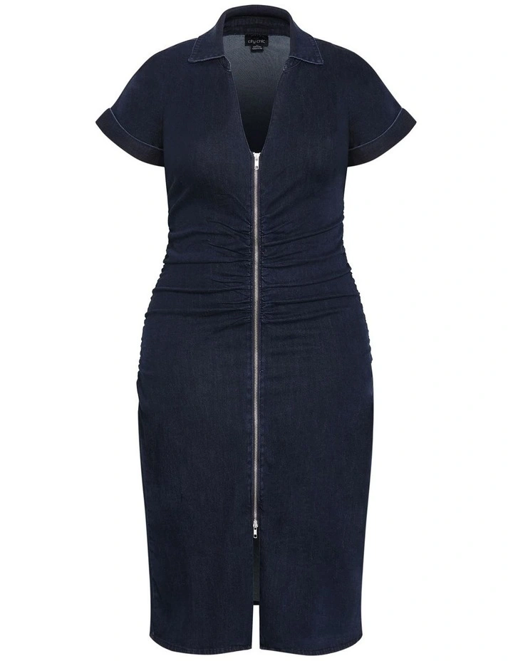 Plus Size Ruby Denim Zip Front Dress in Dark Wash image 3