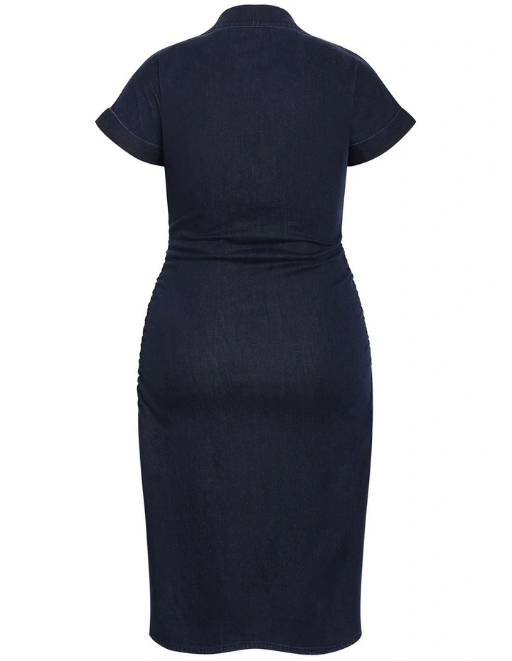Plus Size Ruby Denim Zip Front Dress in Dark Wash image 4