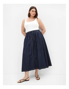 Plus Size Tiana Cotton Denim Maxi Skirt in Dark Wash
