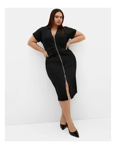 Plus Size Ruby Denim Zip Front Dress in Black Wash