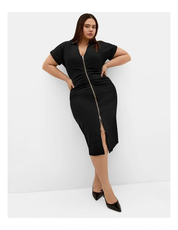 Plus Size Ruby Denim Zip Front Dress in Black Wash image 1